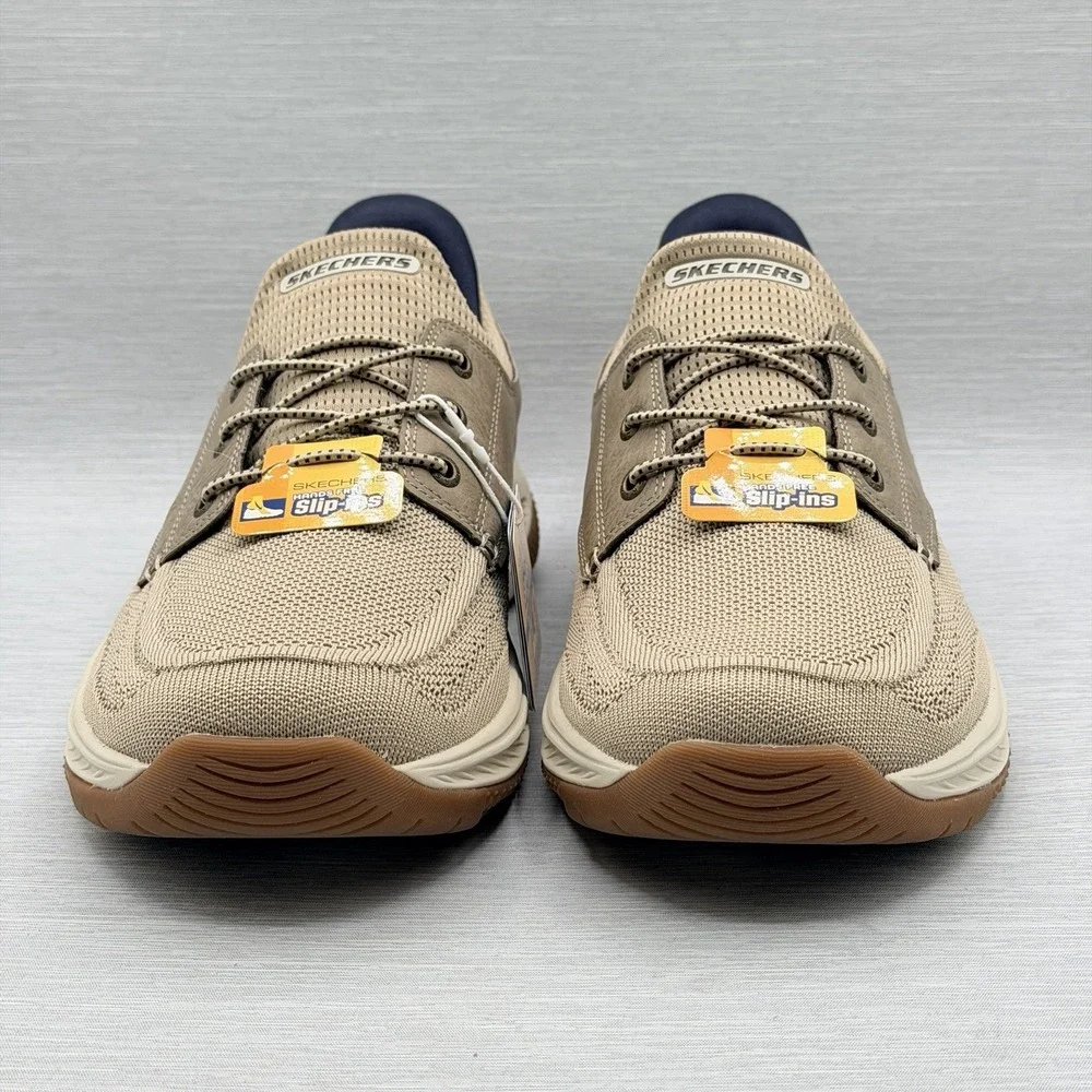 Skechers Slip Ins Men's 8 Wide Taupe Walking Shoes Relaxed Fit Goodyear Meroe